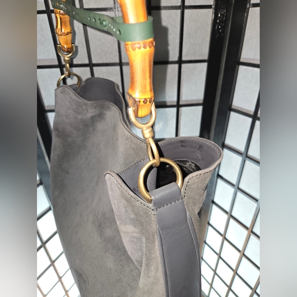 Gucci GM Bamboo Shoulder Bag Suede Leather 2Way Gray - Picture 7 of 9